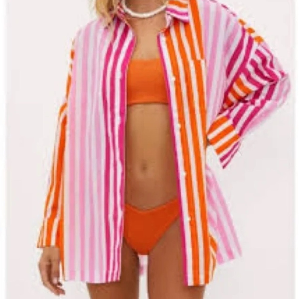 Beach Riot Pink and Orange Striped Button-Up 
L/XL